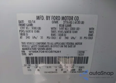 2014 Ford Explorer Xlt из США, поврежденный, VIN 1FM5K7D81EGB78261